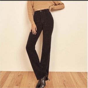 Reformation Daphne Corduroy Black Pants High Waist Flare Size 27 short